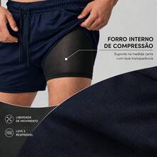 2-In-1 Double Sports Dry Fit Shorts With Pocket Gym Shorts Sports Shorts - Azul Marino - Ver 4
