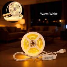 1件 5V低壓LED燈條，USB接口，簡易3按鈕開關，亮度可調，適用於電視背景、相框、鏡子、櫥櫃，背膠式 - COB - 查看 11