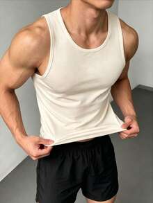 ZYNTH BALENO 男士夏季运动健身无袖背心，篮球跑步休闲运动服肌肉衫 - 杏色 - 查看 2