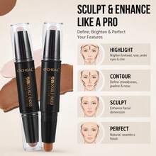 2-In-1 Contour And Highlight Dual-Ended Pen, For Face Contouring Makeup- Buildable, Waterproof, Smooth, Lightweight, Natural Contour And Highlight, Two Shades,Easy To Apply Suitable For Beginners. - Multicolor - View 2