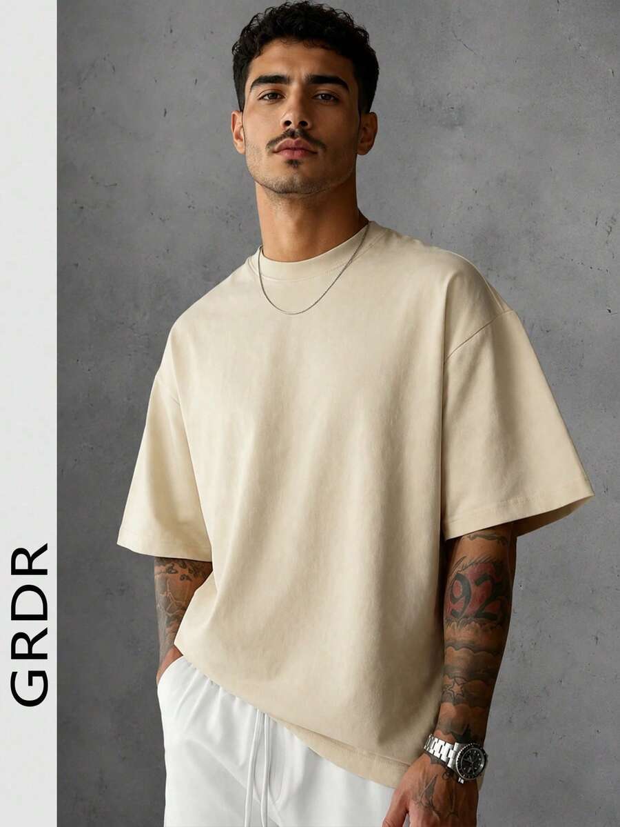 Camiseta de manga corta de unicolor para hombres GRDR, cómoda y transpirable para uso en verano - Albaricoque - Ver 1