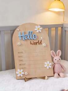 Tablero de anuncio de nacimiento de madera moldeada de una sola pieza, decorado con crisantemo "Hola Mundo", incluye sección de información de nacimiento, pancarta de madera arqueada con nombre del recién nacido, accesorios de fotografía para recién nacidos, decoración de recuerdo para bebé, adecuado como regalo de baby shower, regalo de Pascua para niños y niñas - Multicolor - Ver 6