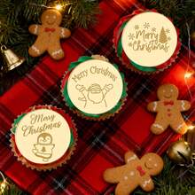 60pcs/20pcs/10pcs Gold Mirror Acrylic Merry Christmas Cupcake Toppers, Round Penguin Santa Wreath X‑Mas Cake For Christmas Holiday Party Decor ﻿ - Multicolor - View 3
