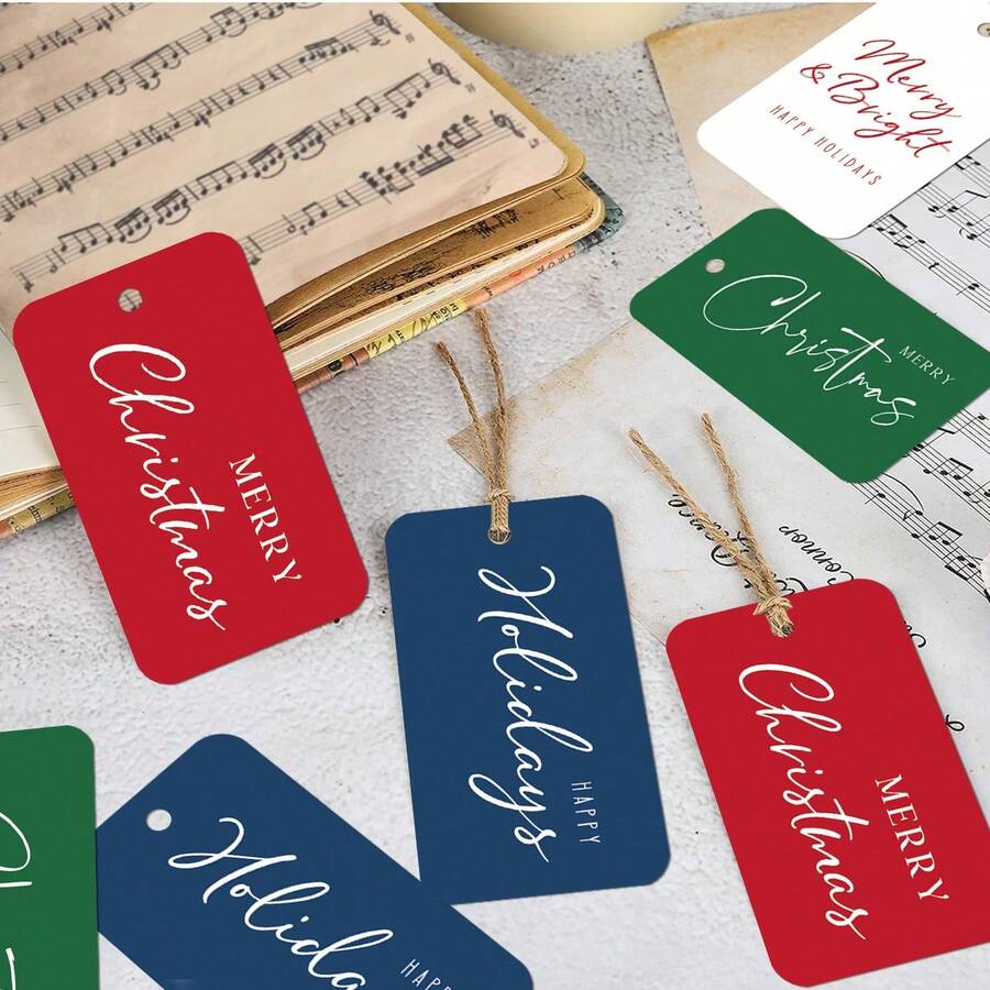 48pcs Festive Christmas Gift Tags With Hemp Rope - Happy Holidays Hanging Labels For Xmas Gift Wrapping, Party Favors & Crafts, Merry Christmas Paper Gift Tags, Christmas Gift Decorations