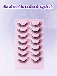 7 Pasang Bulu Mata Cat Eye Tampilan Alami Bulu Mata Palsu Pendek Tipis Bervolume 3D - Hitam - View 4