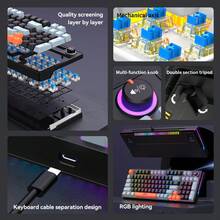 RAIKU Blue Switch Mechanical Keyboard, Wired Gaming Keyboard, Hot-Swappable Switches, High Performance, Detachable Cable, Backlit Mechanical Keyboard, 90% Layout, Volume Control Knob - View 7