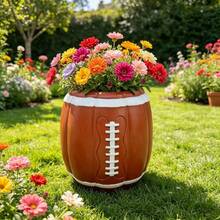 Resin Football Pumpkin Shaped Planter, Storage, Storage Jar, Outdoor Indoor Garden Desktop Weather-Resistant Use, Home Bedroom Room Balcony Garden Yard Decoration (Plants Not Included) - A - View 3