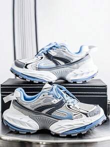 Men's Breathable New Mesh Thick Sole Dad Shoes Casual Height-Increasing Sports Sneakers - Blue - View 5