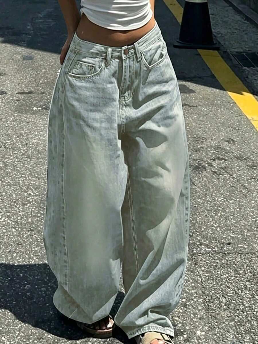 Celana Jeans Kasual Longgar Model Lurus yang Modis untuk Remaja - Light Wash - View 1