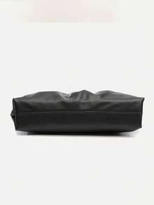 Black Ruched PU Handbag, Minimalist Elegant Design With Gold Hardware, Hand-Carry And Crossbody, Versatile Textured Women's Bag For Commute And Daily Wear, Cloud Bag - Black - View 5