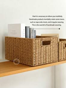 1pc/3pcs Premium Handmade Woven Paper Rope Rattan Storage Basket, Large Capacity Home Organization Box, Minimalist Space-Saving Design, Desktop Storage Box, Suitable For Cosmetics, Jewelry, Keys, Snacks, Books, Bedroom Living Room Decor - Khaki - View 6