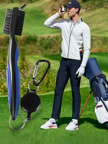 Golf Club Brush Groove Cleaner With Retractable Zip-Line Golf Cleaning Brush For Golf Bag Multiple-Use Golf Club Cleaner Tool For Men Women Practical Golf Gifts For Golf Beginner Golf Enthusiast Portable Small Golf Essential Accessories - Multicolor - View 4