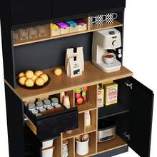 Modern White High Gloss Sideboard - Adjustable Shelves - 黑與自然 - 查看 10