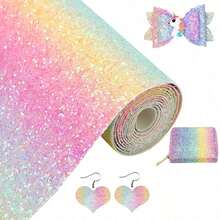 20*15cm Shiny Colorful Fabric, Decorative Material For Handmade Hair Clips. Includes Perler Beads, Pendants And Other Components, Suitable For DIY Jewelry Making, Keychain Making And More. Smooth And Shiny Surface, Glitter Fabric, Fine Glitter, Coarse Glitter Iron-On Paper. Suitable For Baking Fabric, Heat-Resistant Ironing Fabric And DIY Handmade Items - Multicolor - View 5