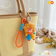 Cute Clown Inspired Curly Hair Keychain, Colorful Bag Charm Pendant With Heart Clip, Fun Backpack Accessory Car Decoration Gift - Multicolor - View 7