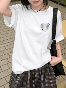 Women's Summer Fashion Short-Sleeved T-Shirt, Versatile Loose-Fitting Round Neck Top - White - View 2