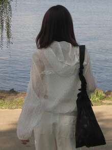 Japanese Style Girl Polka Dot Thin Casual Versatile Nylon Hooded Zip-Up Windproof Jacket - White - View 6