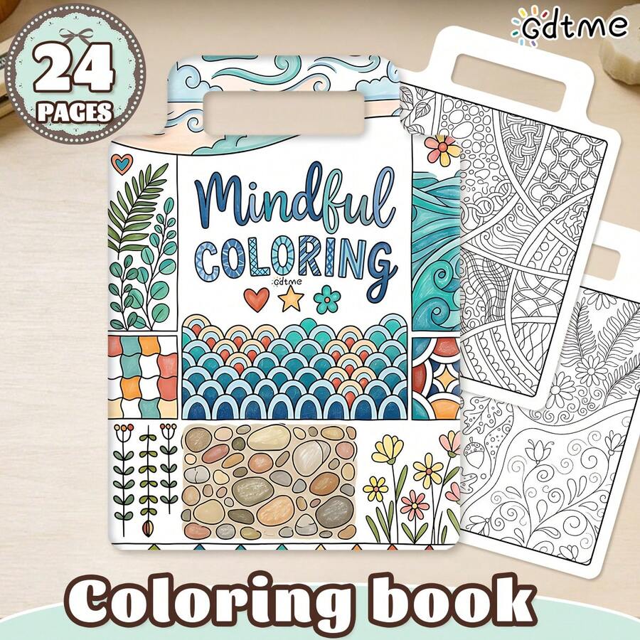 GDTME Mindful‑Themed Coloring Book: Bold-Easy Patterns Coloring Book For Adults And Children, Elaborate Abstract Botanical & Mandala Line‑Art Coloring Pages, Holiday Present For School Supplies, Halloween, Christmas And Various Party Gatherings - Mindful - View 1