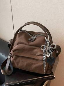 Borsa a spalla da donna semplice, leggera, casual e alla moda, versatile, colore unito, grande capacità, ottimo rapporto qualità-prezzo - Caffè - Visualizzare 8