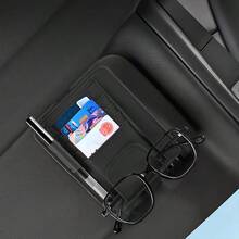 1pc Car Sun Visor Organizer, Faux Leather Material, Multi-Pocket Design, Convenient Storage For Cards, Glasses, Coins - Sun Visor Card Holder - View 5