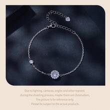 BAMOER Full Paved Halo Sunflower Sterling Silver Bracelet Bright Moissanite Thin Chain Elegant Wedding Banquet Accessory - Silver - View 10