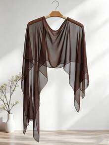 1pc Short Chiffon Cape Shawl For Women, Pullover Cape Vest To Pair With Skirts - Multicolor - View 4