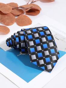1PC Fashion Casual Versatile Men's Patchwork Plaid Pattern Tie Suitable For Daily Wear, Shopping, Banquet, Party, Business, Dating - Multicolor - View 4