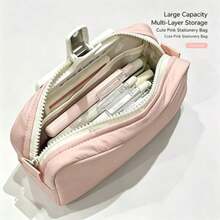 1pc Minimalist Japanese Style Solid Color Student Pencil Case, Large Capacity Fabric Desktop Stationery Storage Box, Fresh Artistic Learning Daily Stationery Bag, Can Store Calculator, Notebook And Pens - Suitable For School, Office And Travel Use - Suitable For Students, Professionals, Unisex, Multi-Functional Storage Box, Zipper Closure, Pencil Case - Multicolor - View 5