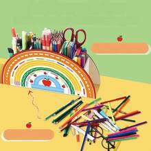 Cross-Border Teacher's Day Decoration Pen Holder Gift Desktop Ornament 2D Flat Printed Wooden Storage Box Pen Holder Teacher Gift Rainbow Pen Holder - Multicolor - View 2