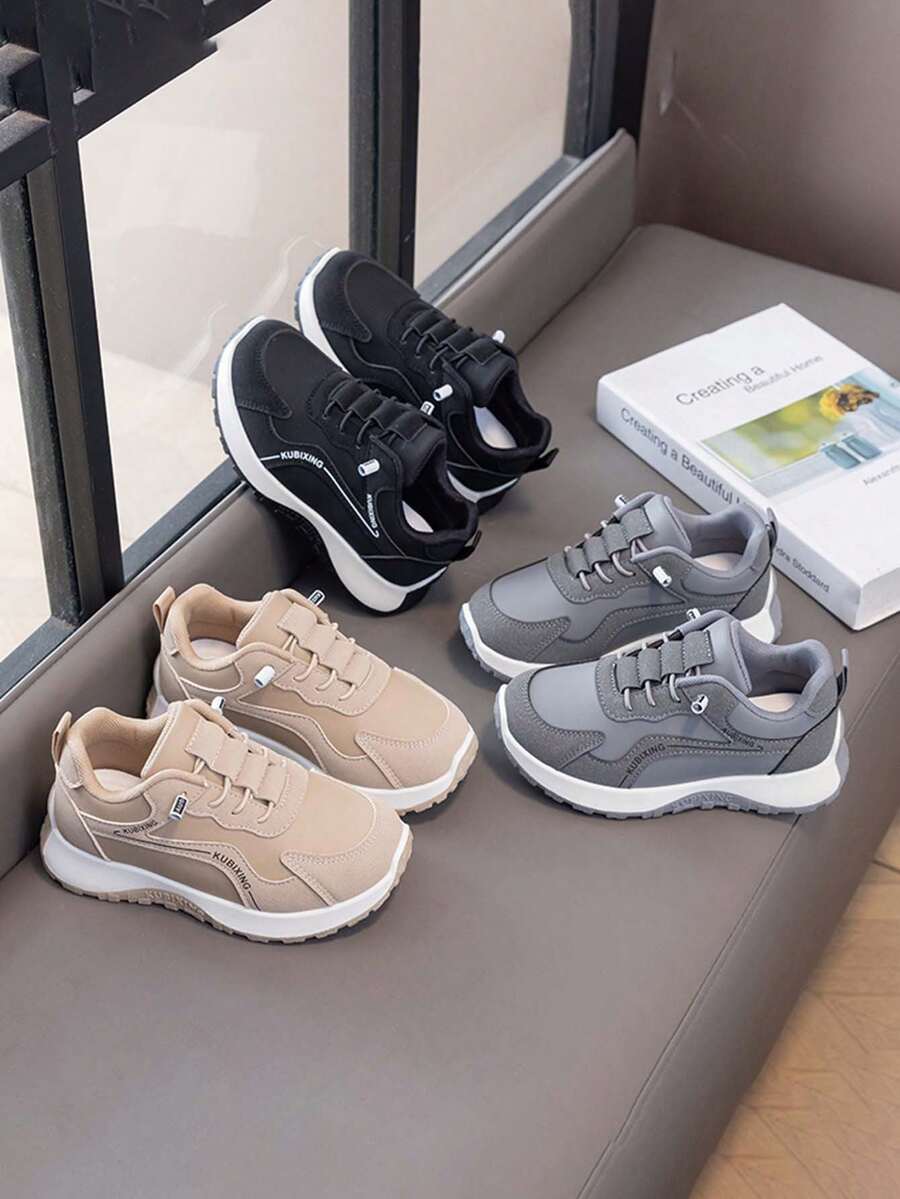 1 Pair Soft Sole Non-Slip Fashion Versatile Outdoor Casual Sports Shoes With Hook And Loop Closure For Little Girls And Boys, Suitable For Spring And Autumn - Black - View 1