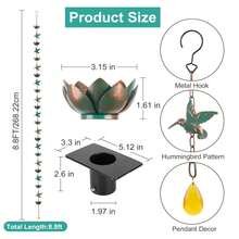 Outdoor 8.8ft Hummingbird Rain Chain, Drainage Gutter Downspout Rain Chain With 12 Copper Lotus Water Cups, Practical And Decorative Replacement Accessory - Hummingbird - View 11