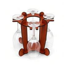 Adega de Vinho Marrom com Suporte para 4 Taças em MDF 4 mm para Bancada Mesa Jantar Festa e Presente - Multicolorido - Visão 8