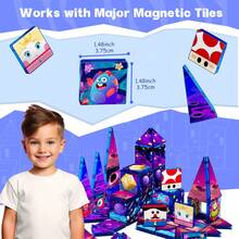 52/60 PCS Colorful Magnet Tiles STEM Educational Stacking Castle Construction Toy, Sensory Play Gift For Boys Girls Circus Cartoon Printed Magnetic Building Blocks Set For Kids Ages 3+ - Multicolor - View 8