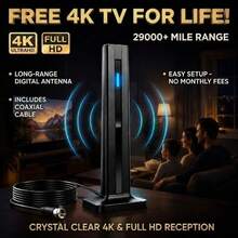1PC Digital TV Antenna Amplified Long Range 4K HD Reception Indoor Outdoor HDTV Antenna With Signal Booster Black Design 18AWG Coaxial Cable For Smart TV Home Apartment RV Camping,4K TV Antenna, Smart TV Accessories, Free Local Channels - Super AI Pro Max - View 5