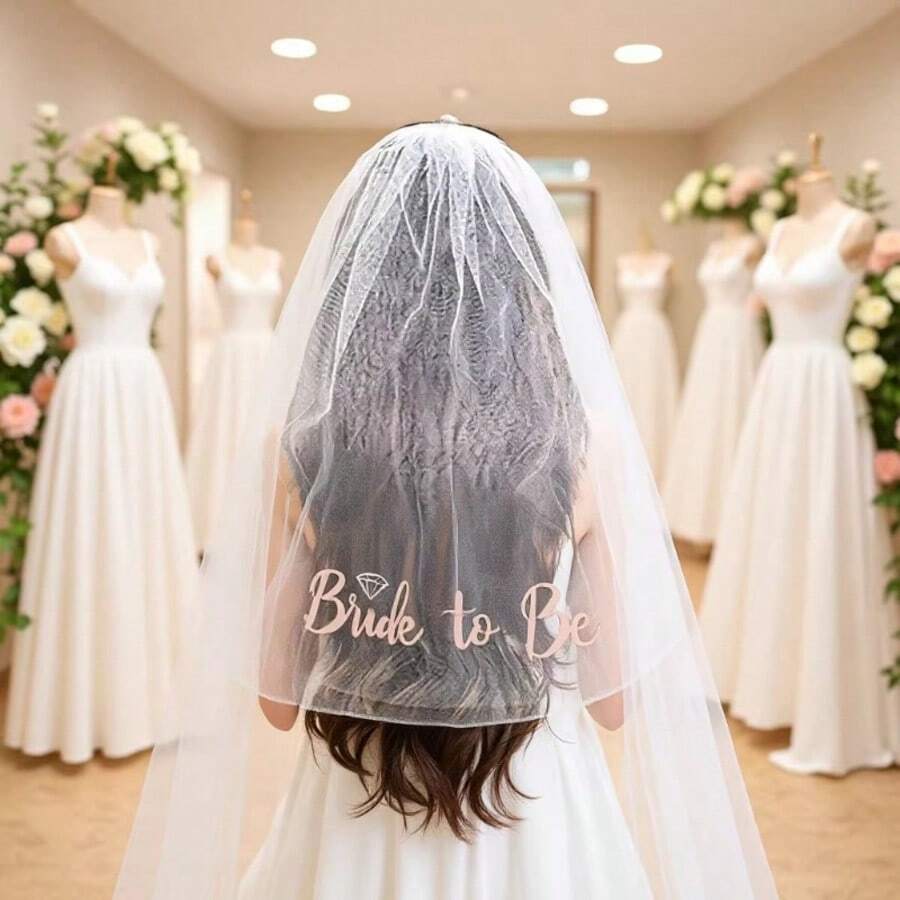 Bride To Be 金箔印花面紗,單身派對禮物面紗,適用於單身派對、新娘派對、婚禮、訂婚派對,1件 Bride To Be 緞帶頭飾面紗,單身派對配件,新娘送禮裝飾,訂婚禮物,Bride To Be 面紗髮箍附梳子,單身新娘 Bride To Be 刺繡珍珠面紗,客製化新娘面紗附文字,髮箍裝飾,白色頭飾新娘送禮 - 多色 - 查看 1