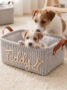 Customizable Storage Basket Personalized Dog Toy Bin Corduroy Pet Storage Basket With Name Customization Portable Handle Desktop Storage Clothing Storage Home Decor Perfect Gift Laundry Basket - Multicolor - View 8