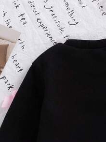 Baby Girl Number Pattern Ribbon Bow Decor Round Neck Long Sleeve Top And Pants - Black - View 6