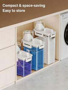 1pc Large Capacity Laundry Detergent Storage Bucket, Transparent Sealed Laundry Powder Storage Box With Measuring Cup And Funnel, Space-Saving Moisture-Proof Storage Container, Suitable For Laundry Beads, Bleach Granules, Bathroom Laundry Room Organization - Multiple Styles - View 5