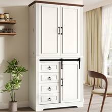 Tall Cabinet With Tipover Protection And Snack Shelf, White Finish - 白色 - 查看 5
