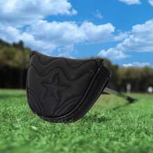 1pc Black Star Wave Quilted Mallet Putter Golf Club Head Cover, Durable PU Outer Shell, Plush Lining, Minimalist Embossed Design, Black Mallet Putter Head Cover - Multicolor - View 3