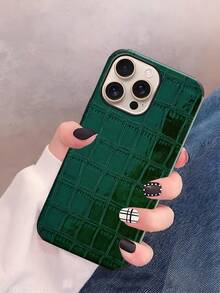 1 pieza Funda de teléfono de cuero con patrón de cocodrilo negro a prueba de golpes y caídas con diseño giratorio y artesanía de cuero compatible con iPhone 17/16/15/14/13/12/11/XR/7P/8P/XS Max/X/XS Galaxy - Verde esmeralda - View 3