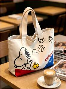 1pc Snoopy Cartoon Print Canvas Shoulder Bag, Cute Cartoon Women's Girls Handbag, Suitable For Daily Use, Simple, Holiday Gift, Birthday Gift, Back To School Gift - Multicolor - View 5