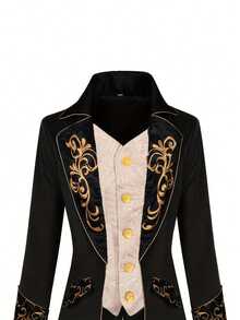 European & American Men's Steampunk Medieval Embroidered Tailcoat Jacket, Halloween Stage Performance Costume - Black - View 5