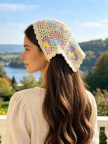 1pc New Crochet Triangle Scarf, Vintage Bohemian Style Fashion Headband, Premium Headwrap, Versatile For Spring And Summer - Multicolor - View 9