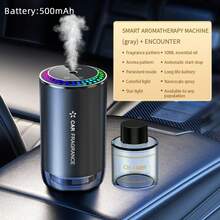 Difusor de aromaterapia para coche con aceite de fragancia, máquina de fragancia para coche USB, difusor de aromaterapia con luz de proyección de estrellas pequeña y mini, la luz de ambiente cambia con el ritmo de la música, batería grande de 500mAh, adecuado para madres y bebés - Gris - Ver 9