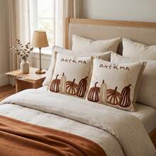 1pc/2pcs Pumpkin Embroidered Pillow Case, Rustic Textured Tassel Edge Cushion Cover, Autumn Cottagecore Home Decor - Multicolor - View 4