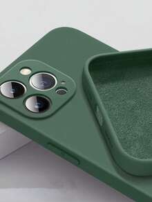 Minimalist Pure Dark Green Phone Case, Scratch-Resistant Ultra-Fine Fiber Lining Protective Cover, Dark Night Green Faux Silicone Feel Phone Case, Built-In Faux Leather Lining, All-Season Daily Shock-Proof Protective Cover, Scratch-Resistant Digital Accessory Compatible With Apple 17 Pro Max Phone Case, Apple 13, 16 Phone Case, A55 5G, S24 Ultra Phone Case Series Models, Suitable For Men, Women Phone Case, Gift - Dark Green - View 17