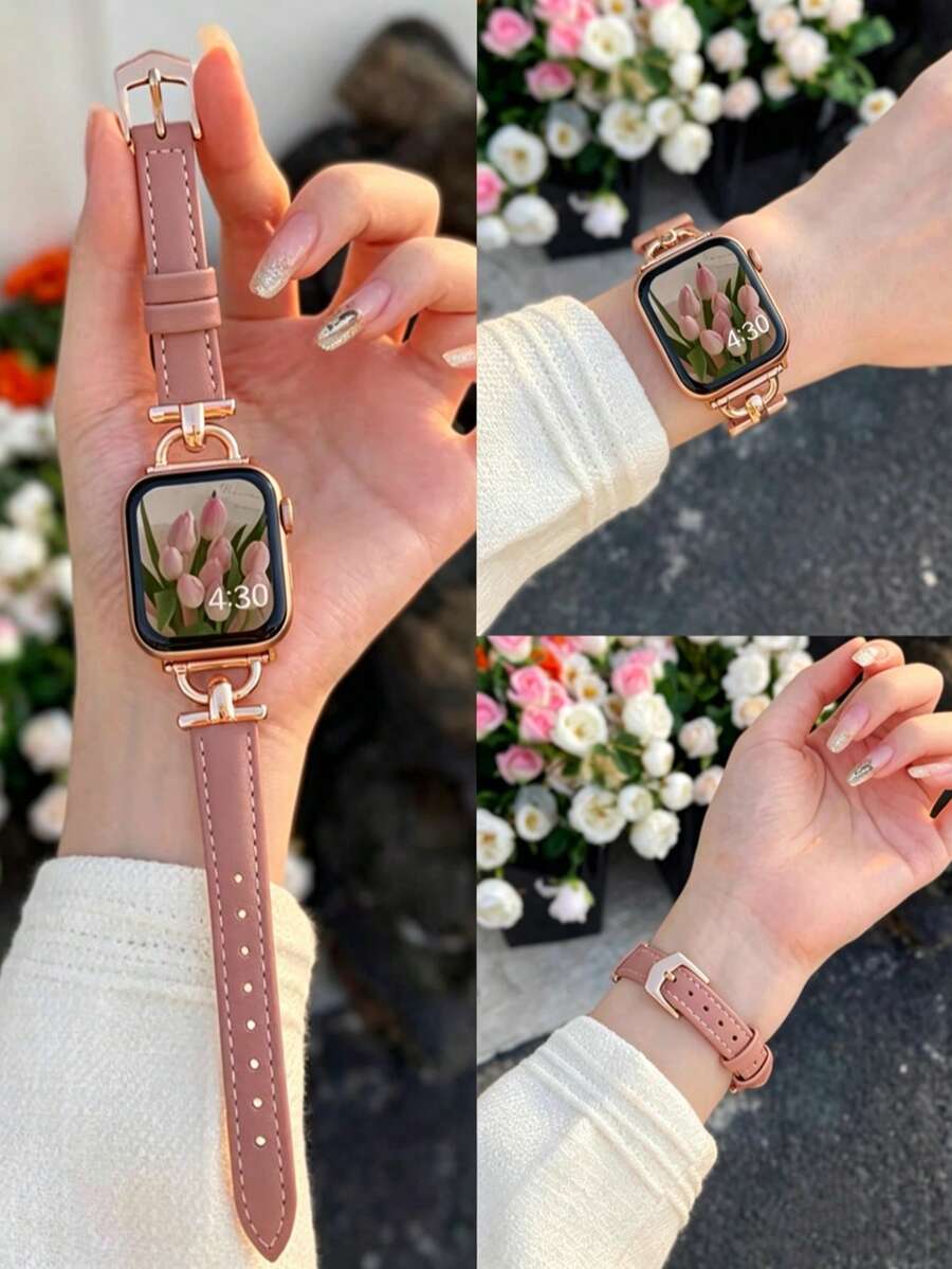 1件薄款PU環形錶帶,適用於Apple Watch女性款 38mm 40mm 41mm 42mm 44mm 45mm 46mm 49mm Series Ultra 11/10/9/8/7/6/5/4/3 SE - 玫瑰粉 - 查看 1