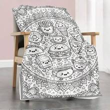 Heilender handgezeichneter Stil Lebensmittel-Thema bedruckte Flanelldecke, süßes anthropomorphes Lebensmittel-Muster Malbuch-Design Überwurfdecke, Zuhause Schlafzimmer Wohnzimmer Sofa Nickerchen Decke, Büro klimatisierter Raum warme Decke, kreative Stressabbau komfortable hautfreundliche weiche Decke, Lässig entspannende Atmosphäre dekorative Decke - Verschiedenfarbig - Übersicht 5