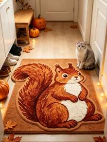 1pc Brown Cute Squirrel Area Rug, Autumn/Winter Floor Mat, Home Decor, Outdoor Mat, Bedroom Carpet, Washable - Multicolor - View 2